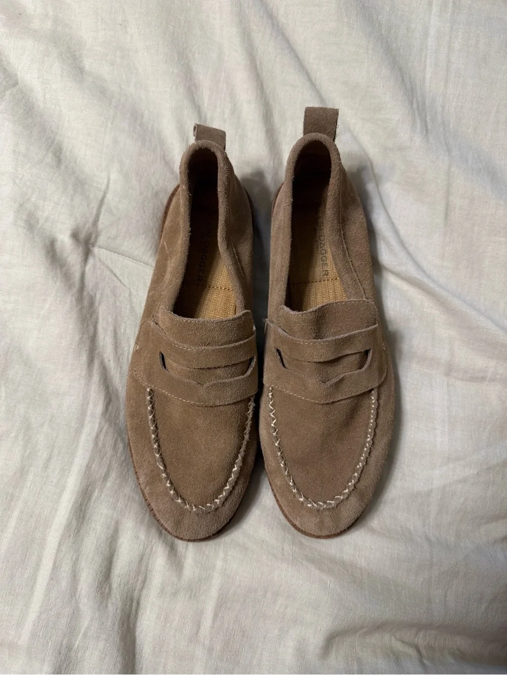 Kelsi Dagger Women’s Suede Penny Loafers in Taupe Brown size 8.5